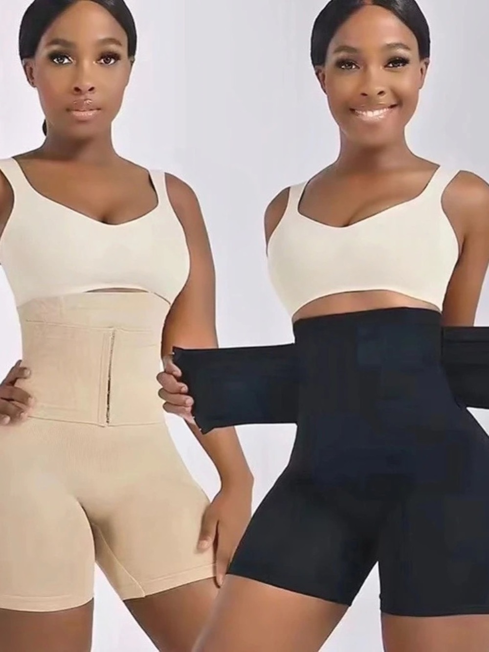 High-Waisted Shapewear Shorts Beige & Black 1 pack 2 Items Free Size Fits up to